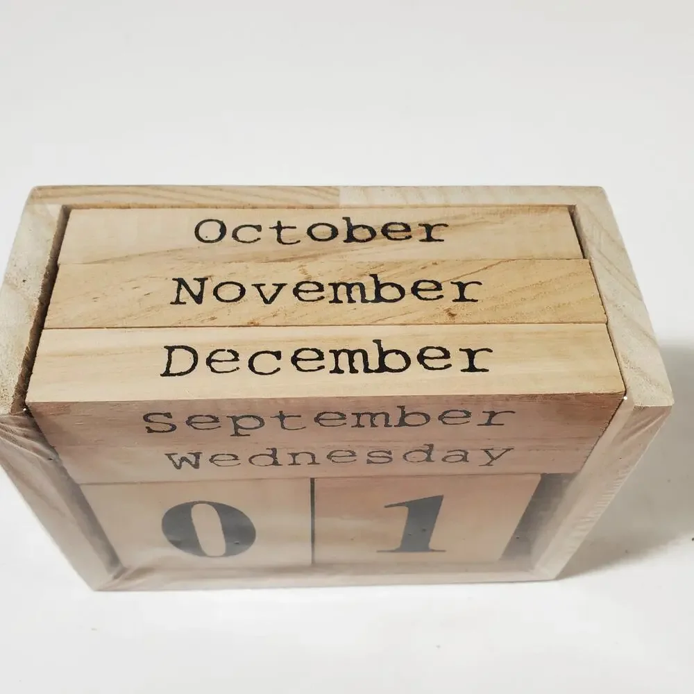 Bloomingville Sybillia Paulownia Wood Perpetual Calendar Sealed
